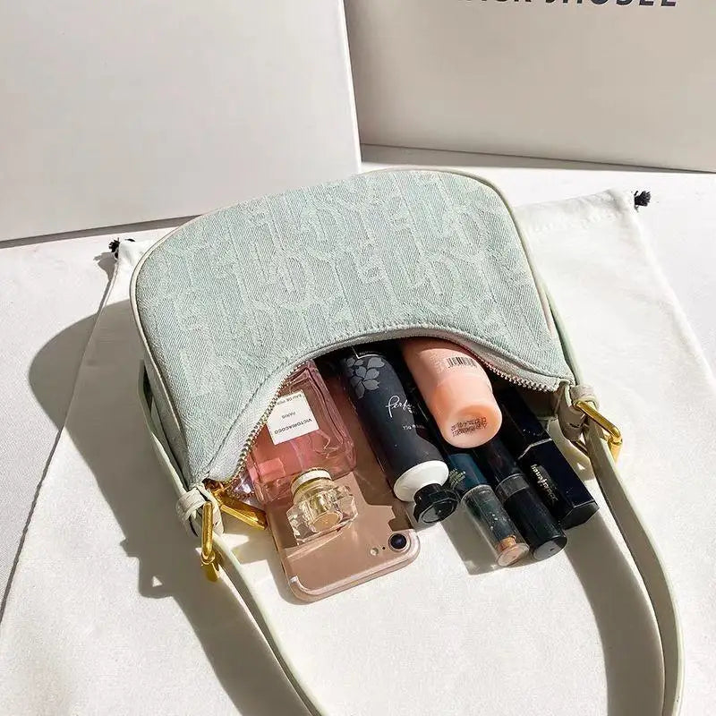 Stylish Casual Underarm Bag, Letter Embroidery Baguette Bag, Women's Everyday Shoulder Bag & Purse