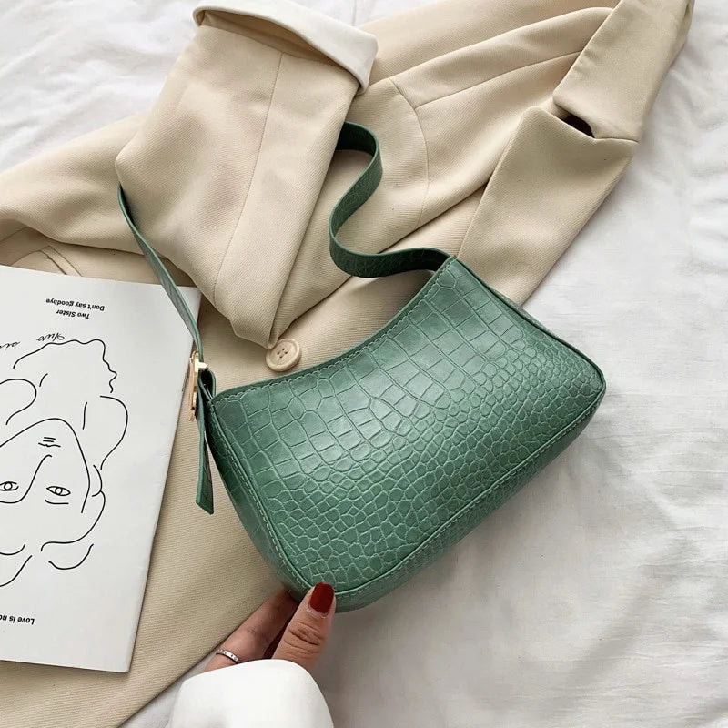 Fashion Crocodile Leather Women Bag Retro Alligator Bag Shoulder Crossbody Handbag Ladies Hand Bags Female Handbag Baguette Bag