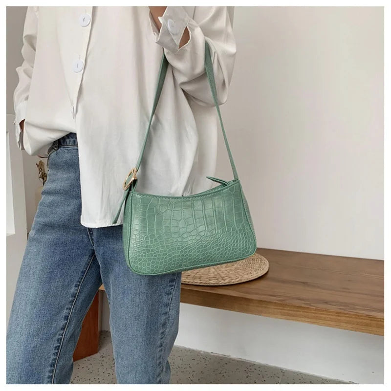 Fashion Crocodile Leather Women Bag Retro Alligator Bag Shoulder Crossbody Handbag Ladies Hand Bags Female Handbag Baguette Bag