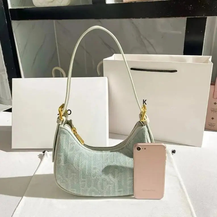 Stylish Casual Underarm Bag, Letter Embroidery Baguette Bag, Women's Everyday Shoulder Bag & Purse