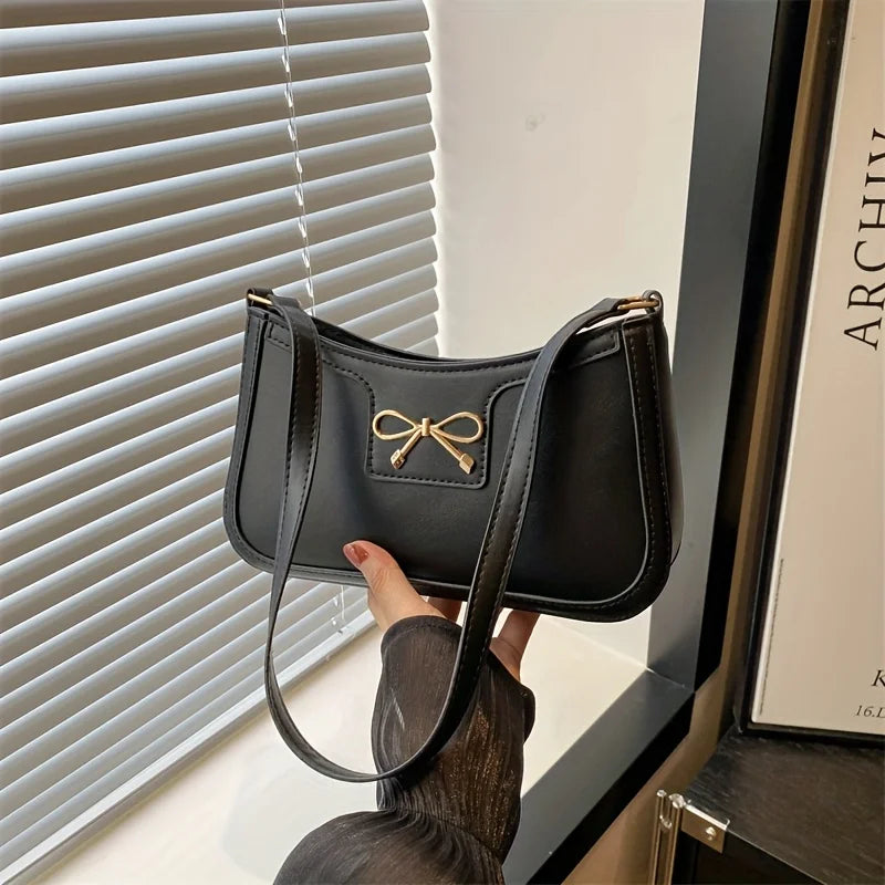 Solid Color Bowknot Shoulder Bag, Elegant Small Square Bag, Suitable for Women Handbags, Zipper Closure,Fashion Underarm Bag,