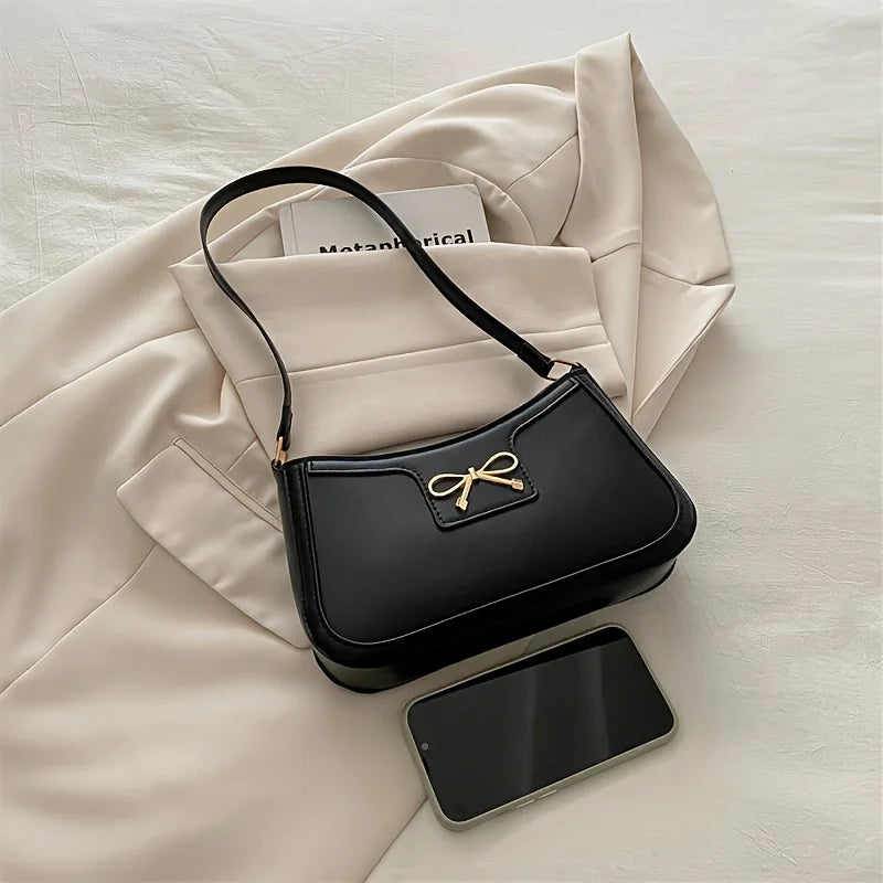 Solid Color Bowknot Shoulder Bag, Elegant Small Square Bag, Suitable for Women Handbags, Zipper Closure,Fashion Underarm Bag,
