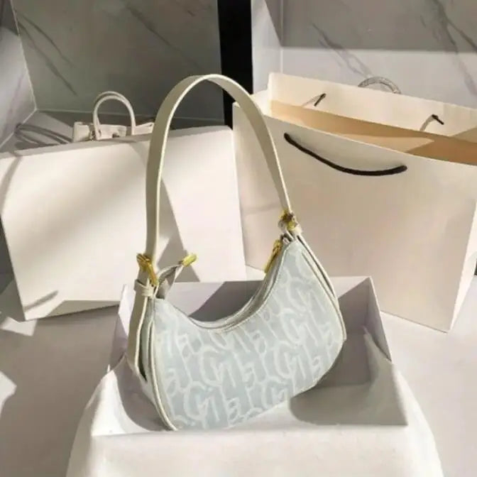 Stylish Casual Underarm Bag, Letter Embroidery Baguette Bag, Women's Everyday Shoulder Bag & Purse