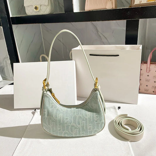 Stylish Casual Underarm Bag, Letter Embroidery Baguette Bag, Women's Everyday Shoulder Bag & Purse